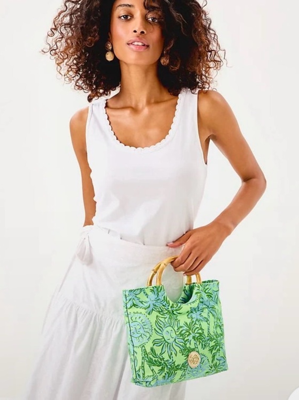 NWT Lilly Pulitzer Peppermint Palm Lou Bamboo Top-Handle Tote Bag